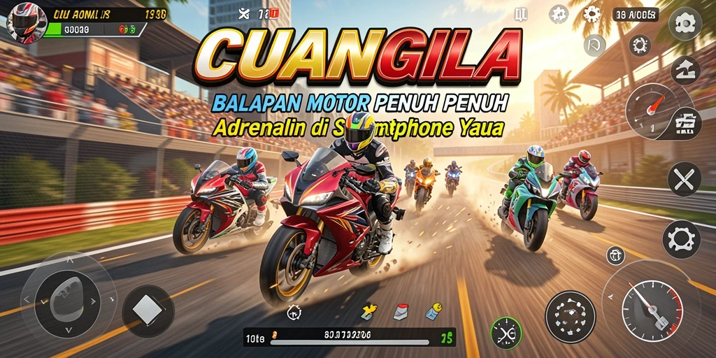 Screenshot CUANGILA menampilkan aksi balapan motor yang mendebarkan.