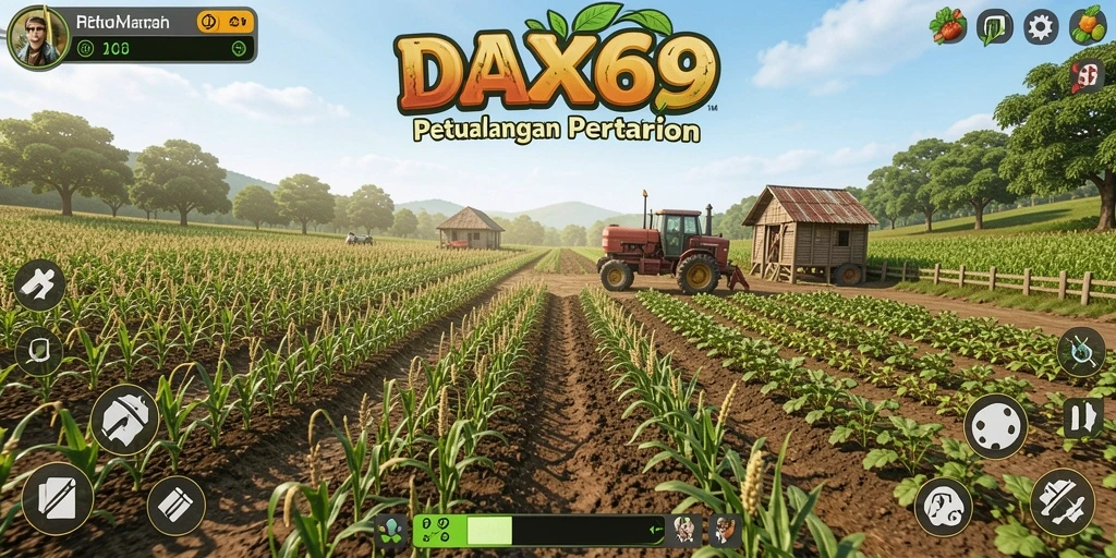 Tampilan gameplay DAX69 yang mengasyikkan dengan aktivitas bertani.