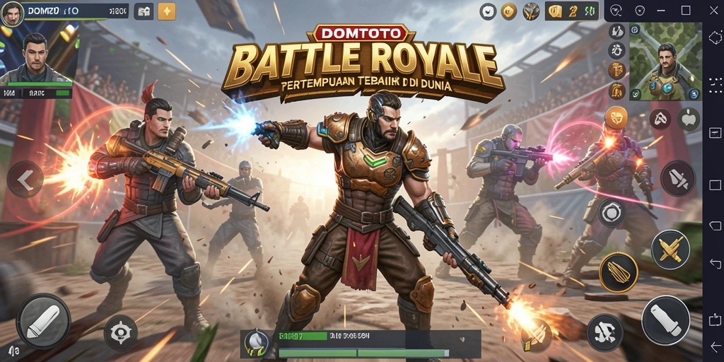 Screenshot utama DOMTOTO menampilkan aksi pertempuran mendebarkan dalam game Battle Royale.