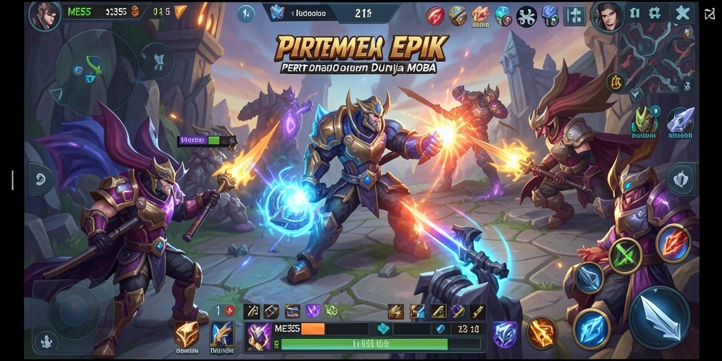 Tangkapan layar gameplay ME355 menampilkan pertempuran tim yang intens dan strategi hebat.