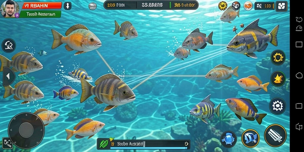 Screenshot gameplay REBAHIN menampilkan momen seru saat menembak ikan.