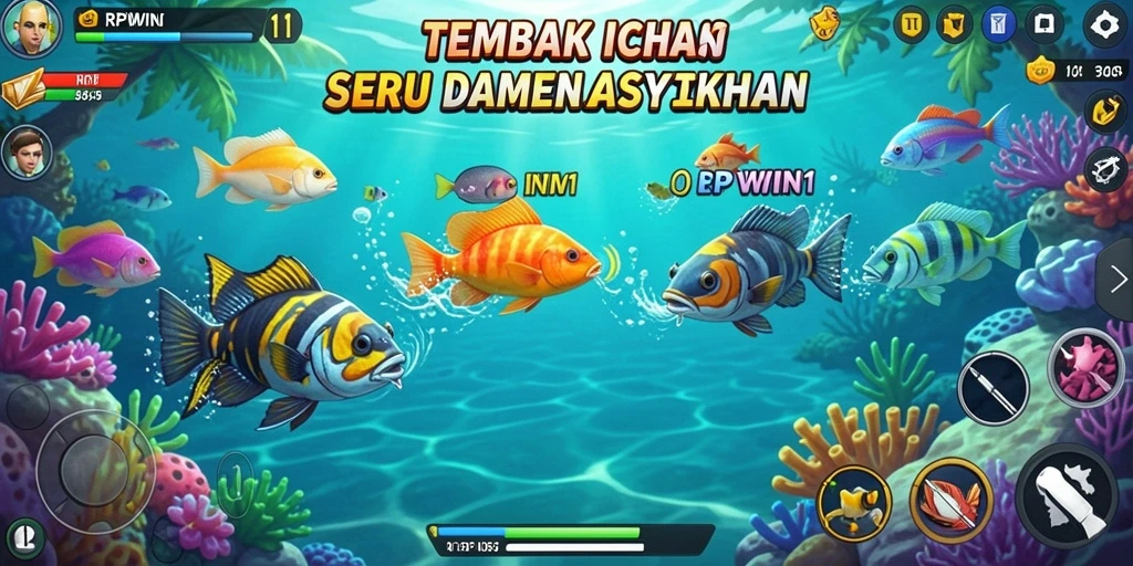 Tampilan gameplay seru di RPWIN1 saat menangkap ikan.